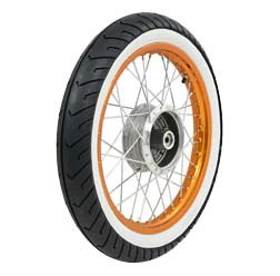 Komplettrad 1,5x16 gold/orange Alufelge, Chromspeichen Mitas MC2 hinten