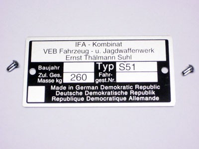 Typenschild S51